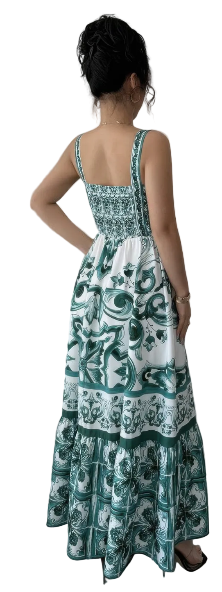 Sleeveless A Line Suspender Printed Long Dress