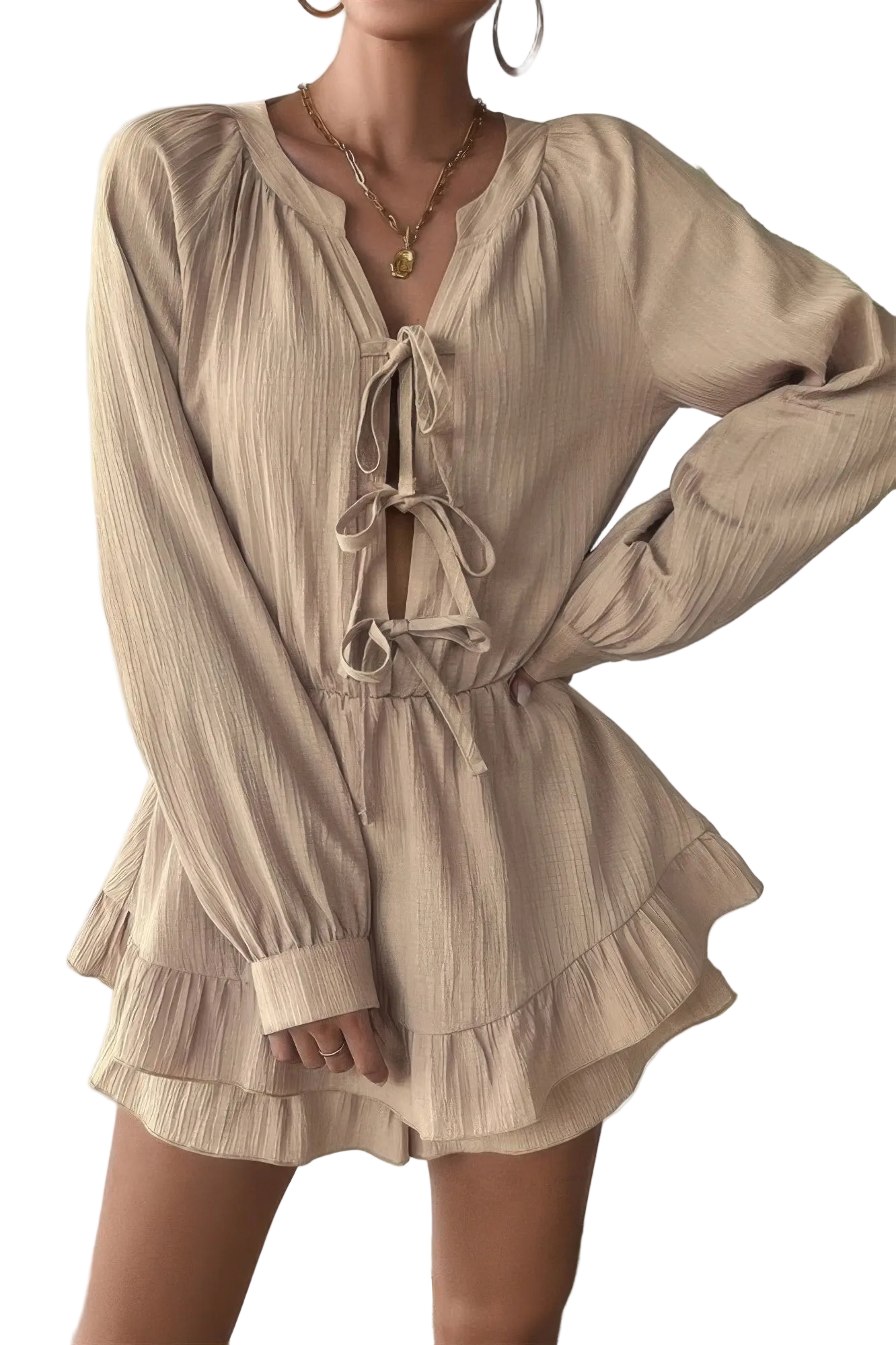 Solid Bowknot Strap Ruffled Hem Layered Dress