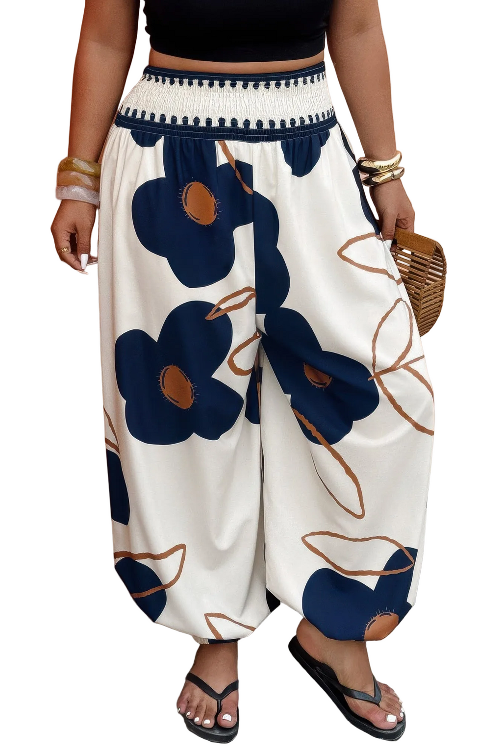 Plus Size Floral Print Elastic Waist Pants