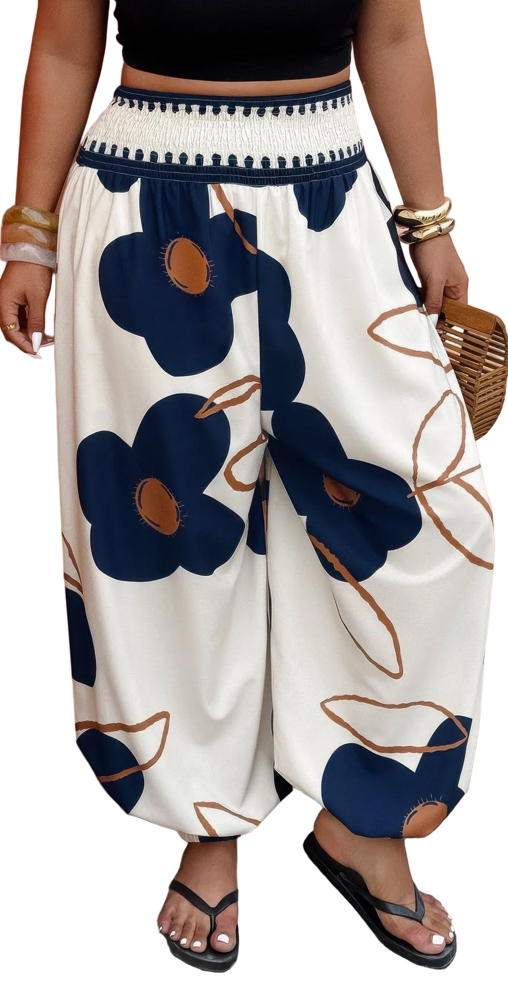 Plus Size Floral Print Elastic Waist Pants