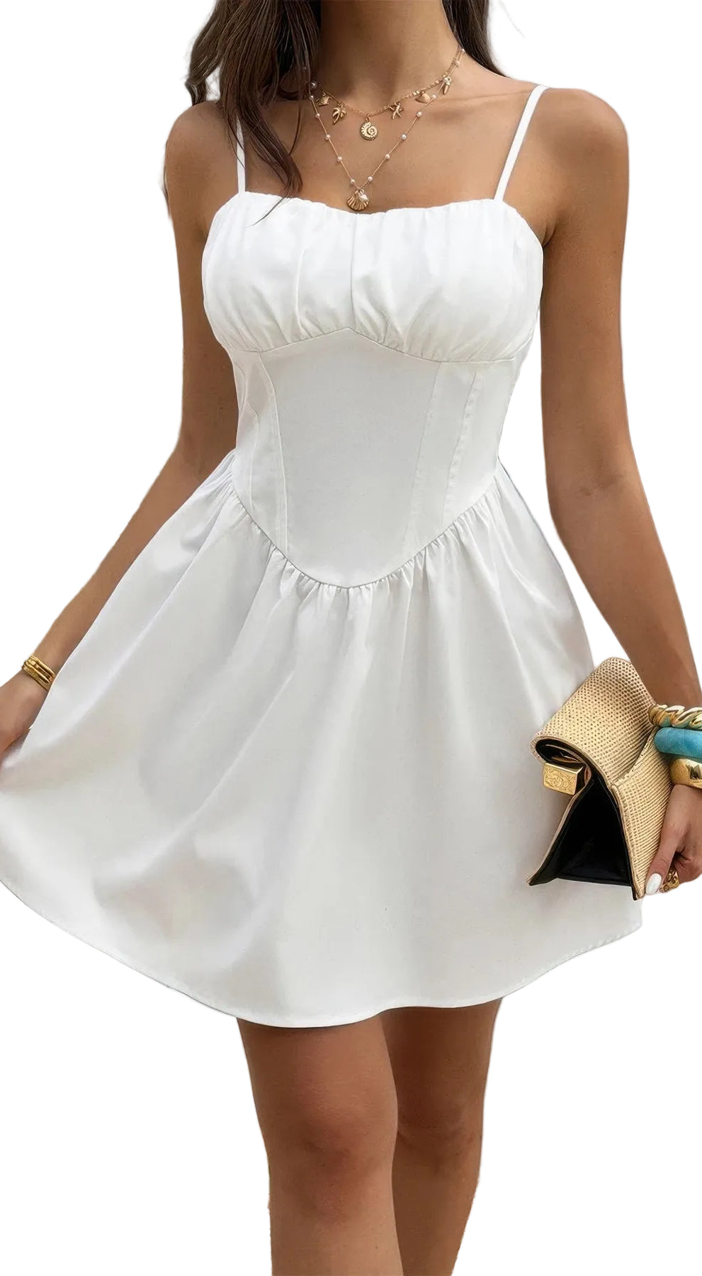 Sleeveless Lace Trim Corset Mini Dress