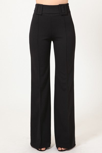 High Waist Pants With Self Fabric Buckle Detail On The Waist ~ 3 Colors