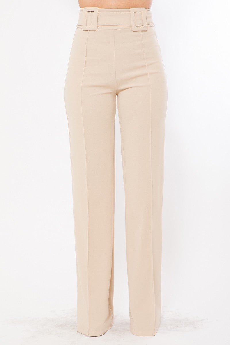 High Waist Pants With Self Fabric Buckle Detail On The Waist ~ 7 Colors