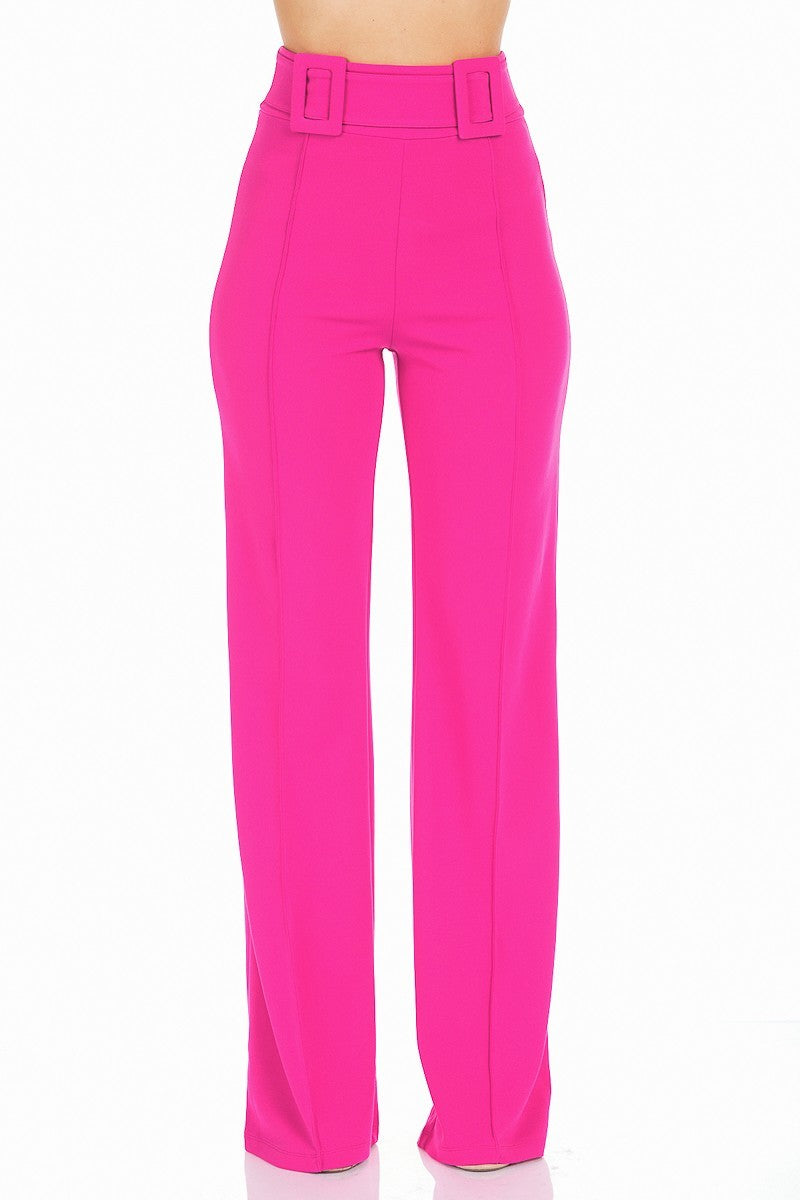 High Waist Pants With Self Fabric Buckle Detail On The Waist ~ 7 Colors