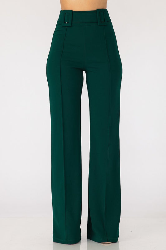 High Waist Pants With Self Fabric Buckle Detail On The Waist ~ 7 Colors