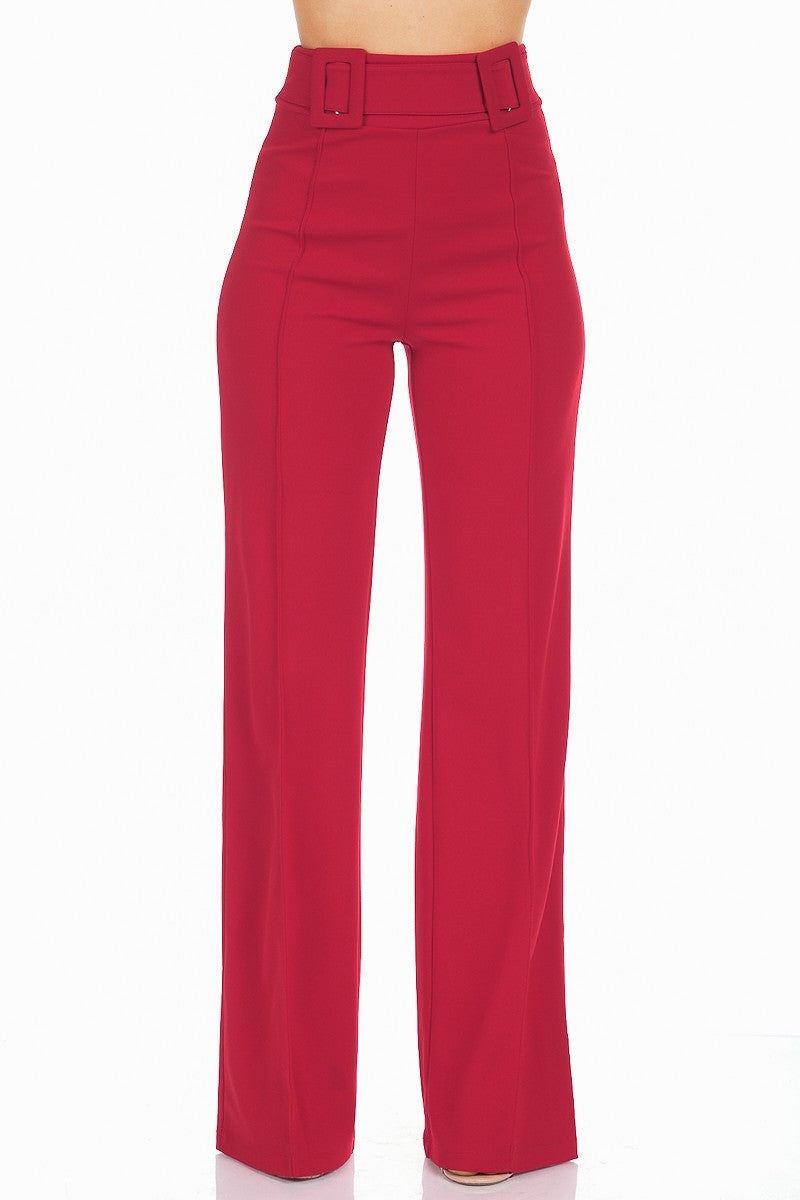 High Waist Pants With Self Fabric Buckle Detail On The Waist ~ 7 Colors