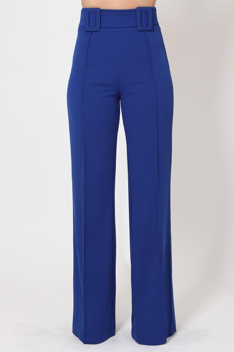 High Waist Pants With Self Fabric Buckle Detail On The Waist ~ 7 Colors