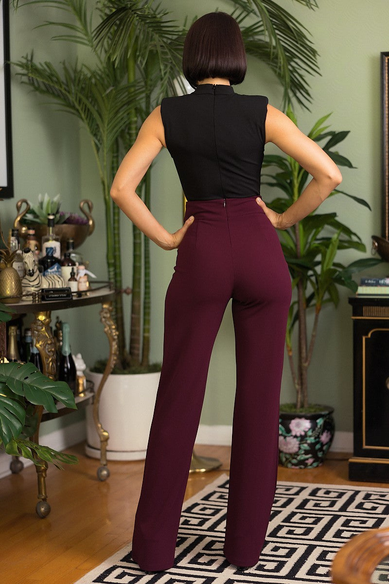 High Waist Pants With Self Fabric Buckle Detail On The Waist ~ 3 Colors