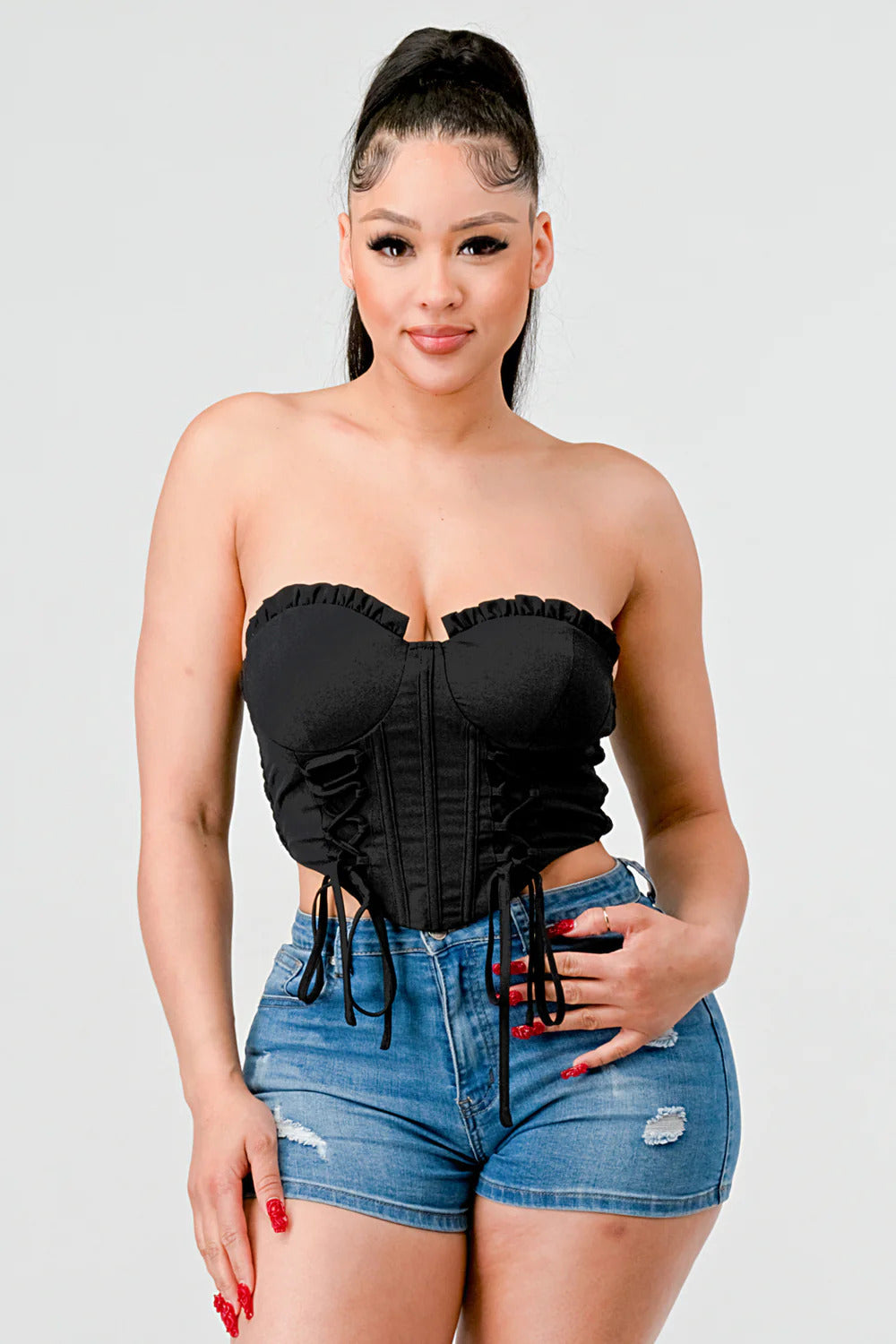 Luxe sweetheart ruffled drawstring lace bustier top ~ 2 Colors