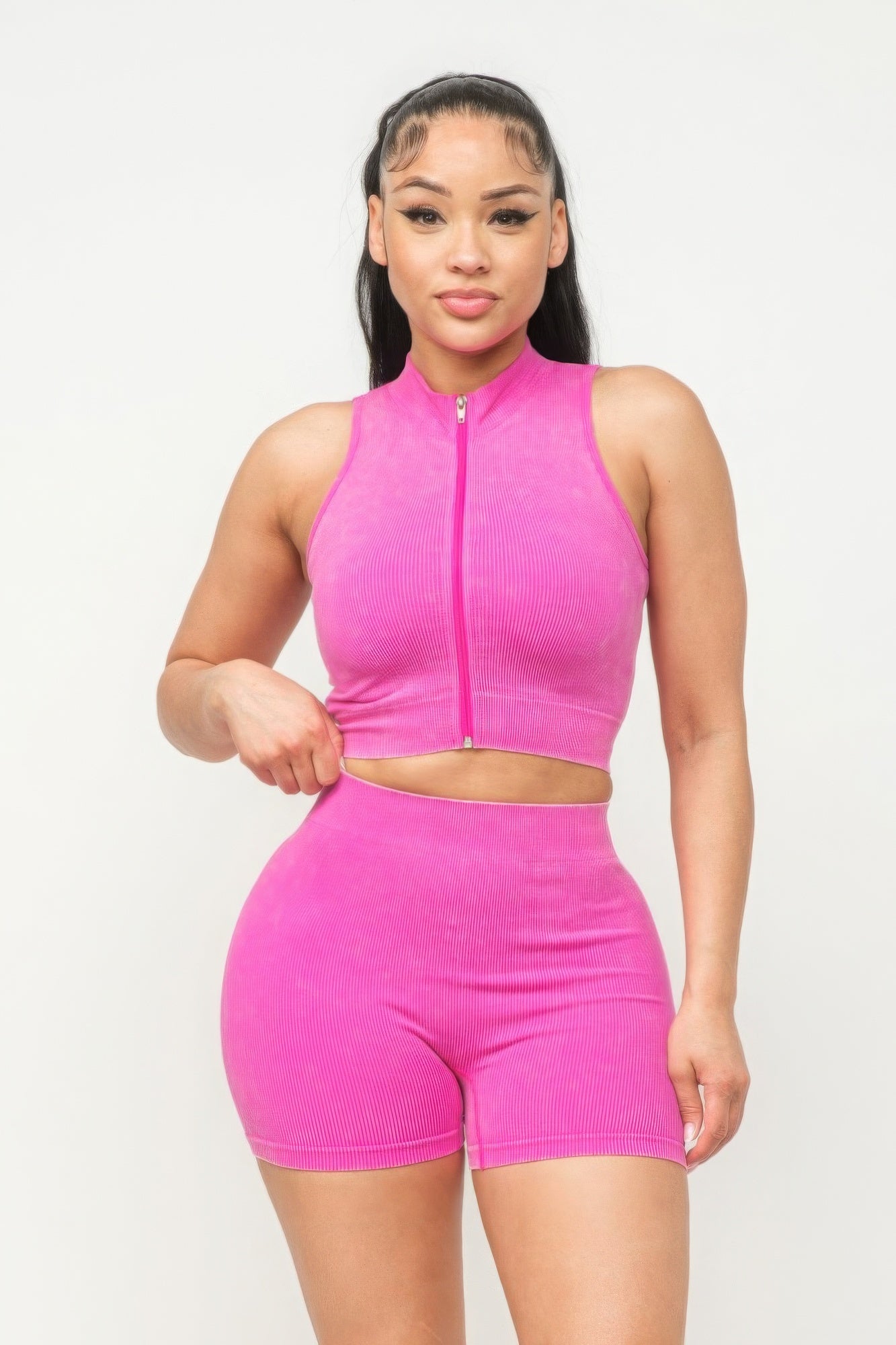 Washed Seamless Zipper Top And Shorts Set ~ 3 Colors