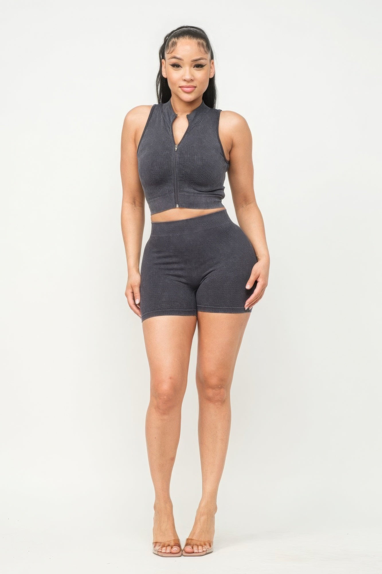 Washed Seamless Zipper Top And Shorts Set ~ 3 Colors