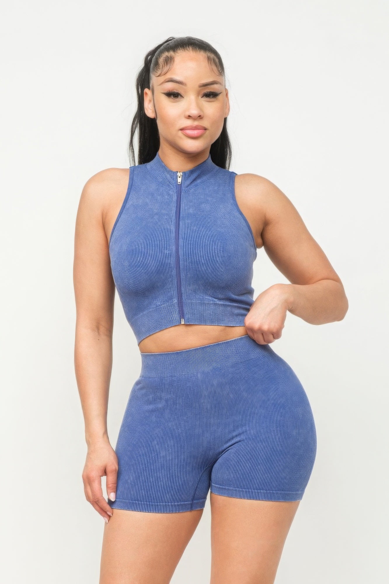 Washed Seamless Zipper Top And Shorts Set ~ 3 Colors