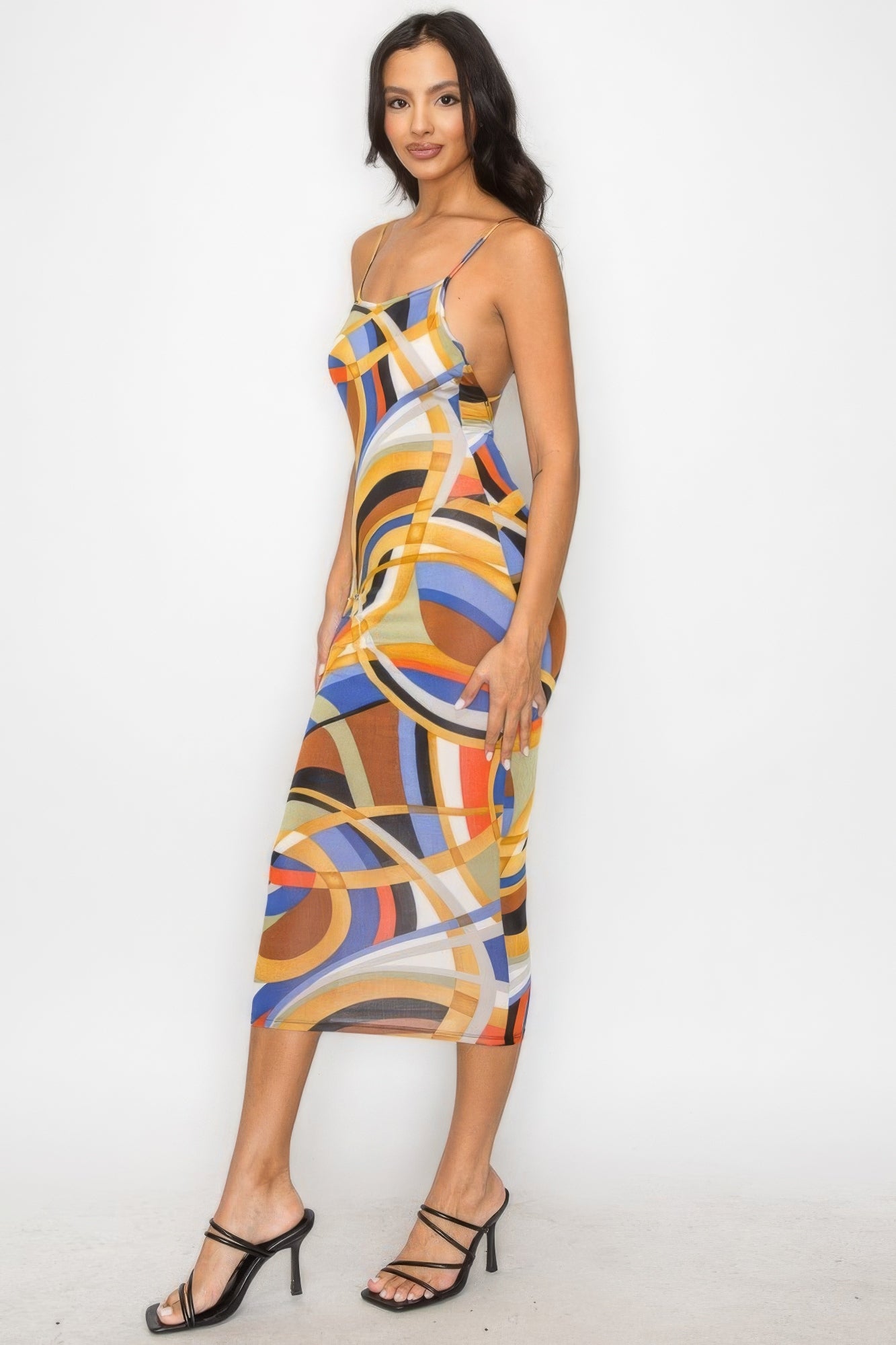 Crossed Back Marble Print Multicolor Midi Dress ~ 4 Colors