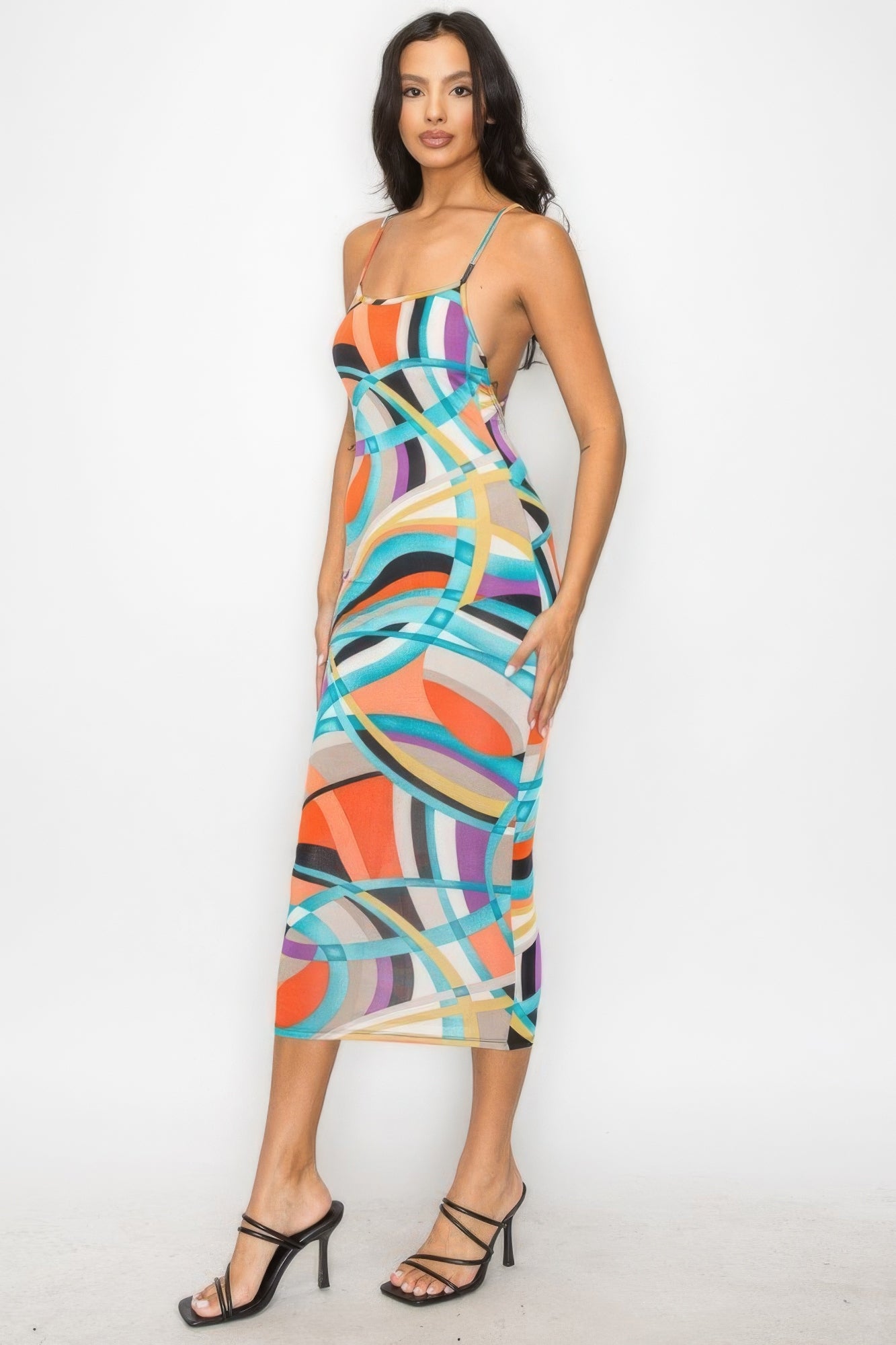 Crossed Back Marble Print Multicolor Midi Dress ~ 4 Colors