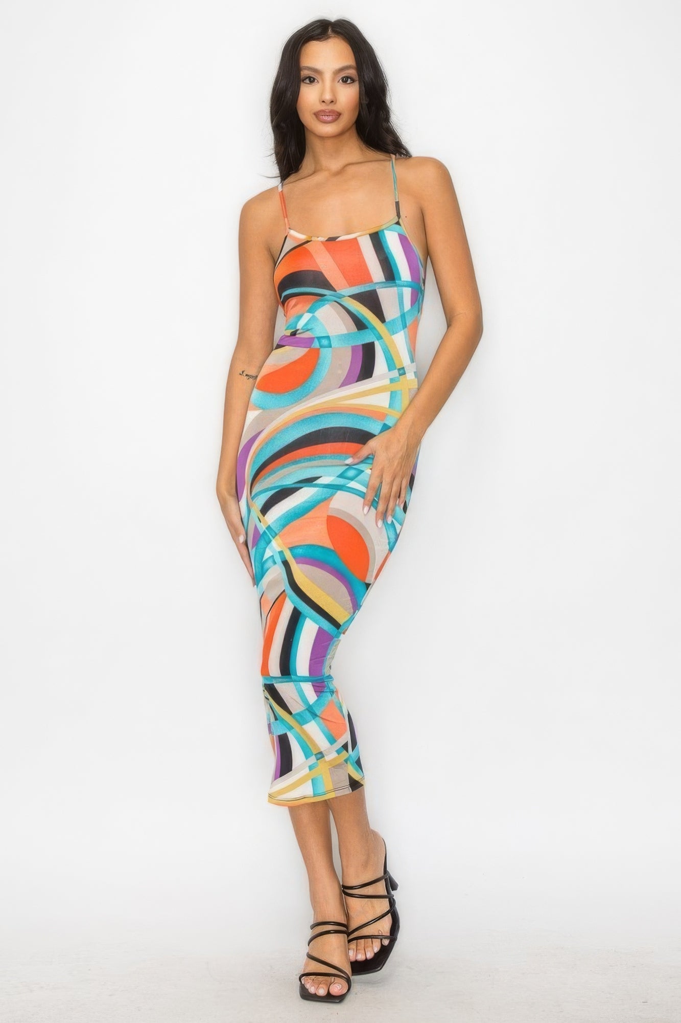 Crossed Back Marble Print Multicolor Midi Dress ~ 4 Colors