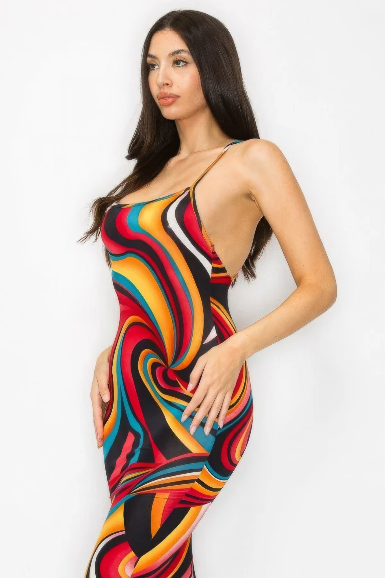 Crossed Back Marble Print Multicolor Midi Dress ~ 4 Colors