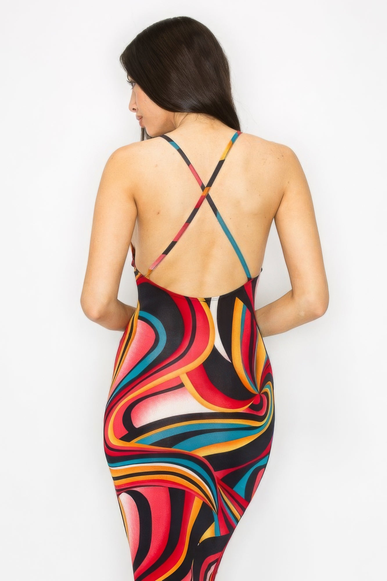 Crossed Back Marble Print Multicolor Midi Dress ~ 4 Colors