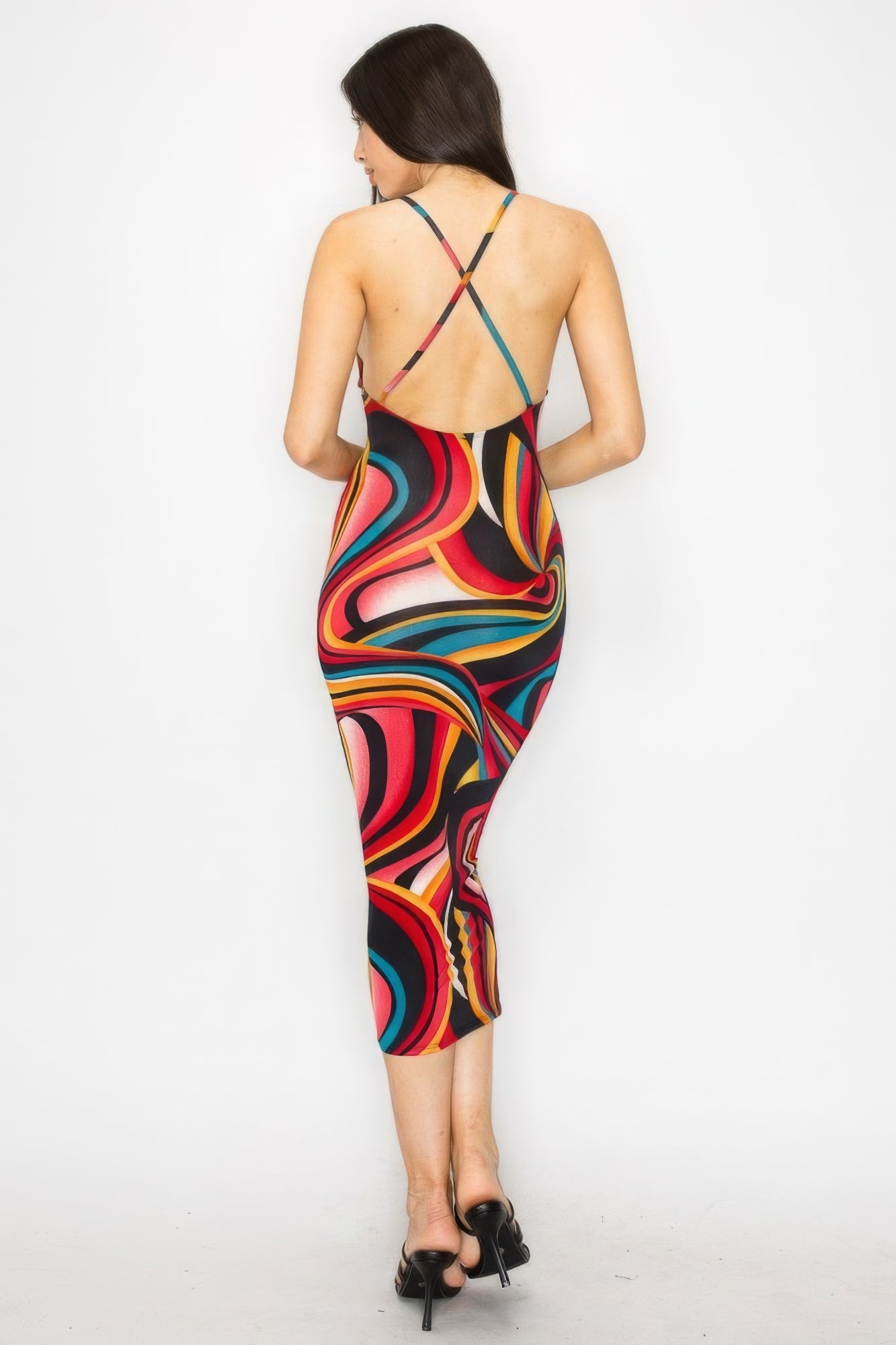 Crossed Back Marble Print Multicolor Midi Dress ~ 4 Colors