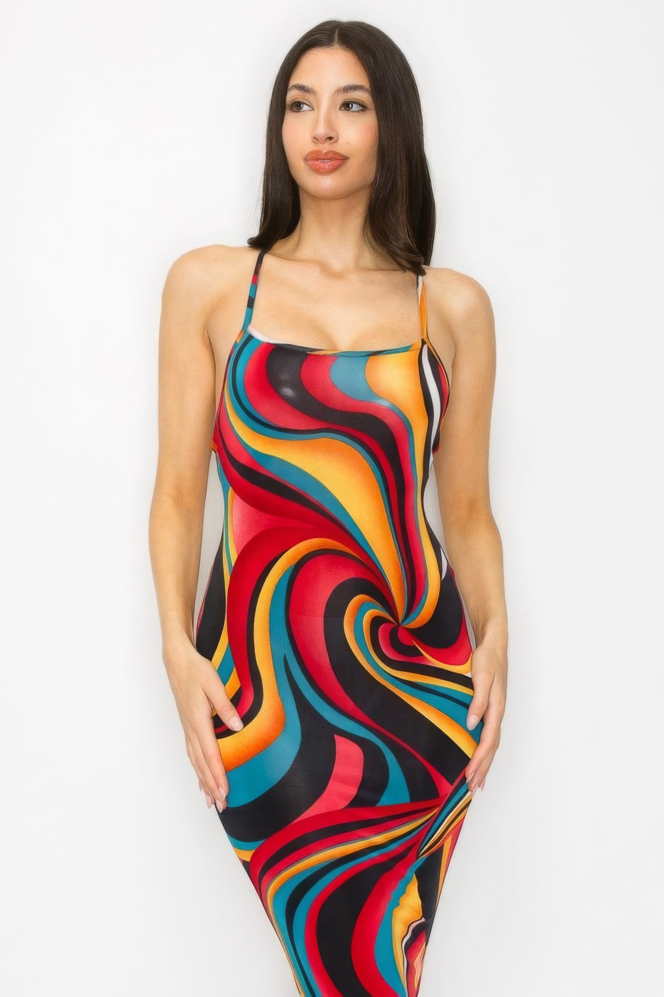 Crossed Back Marble Print Multicolor Midi Dress ~ 4 Colors